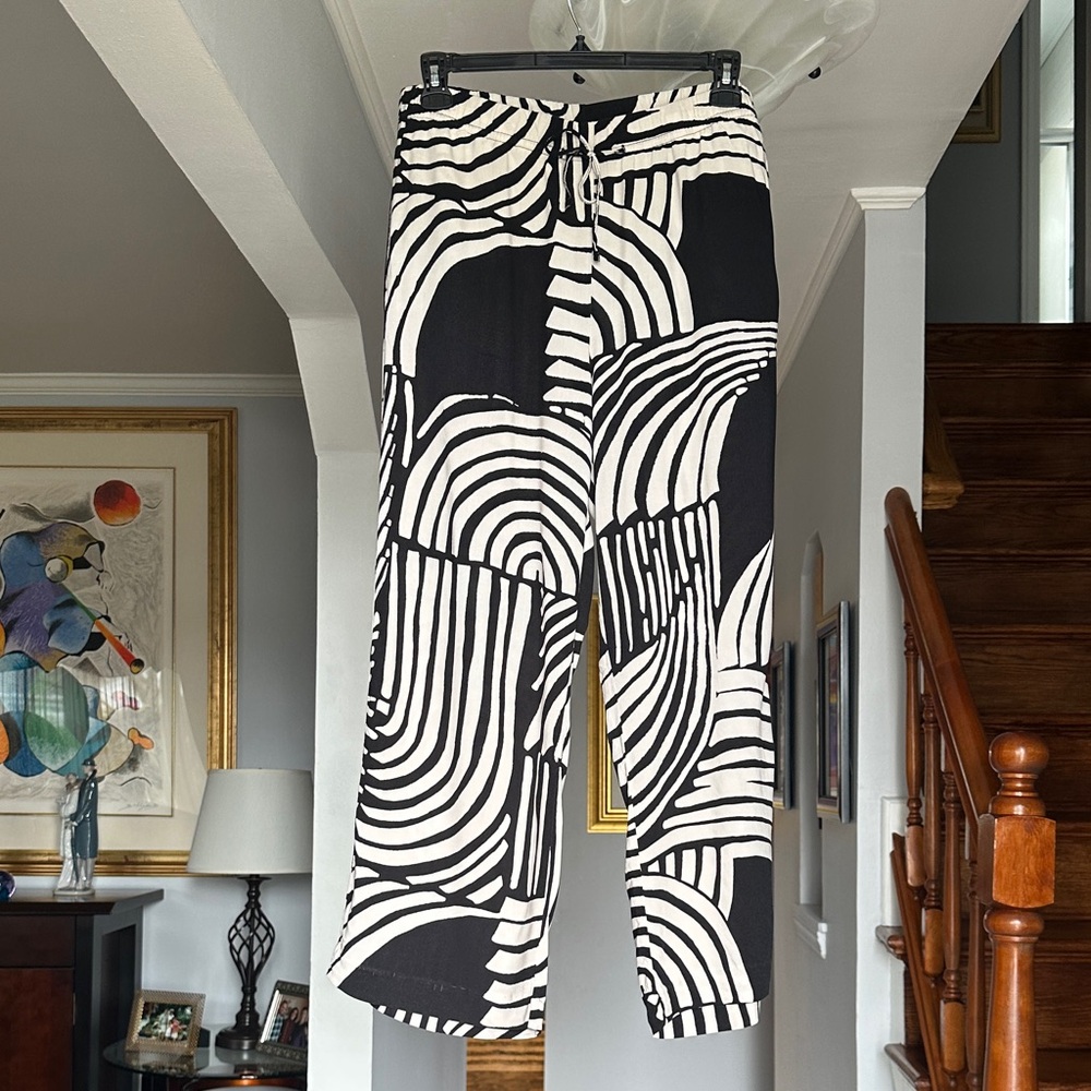 Black and White Abstract Print Wide Leg Pants